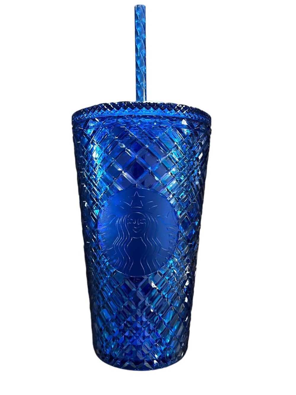 STARBUCKS Holiday 2022 Textured Azure Blue Reusable Tumbler with Straw - Grande